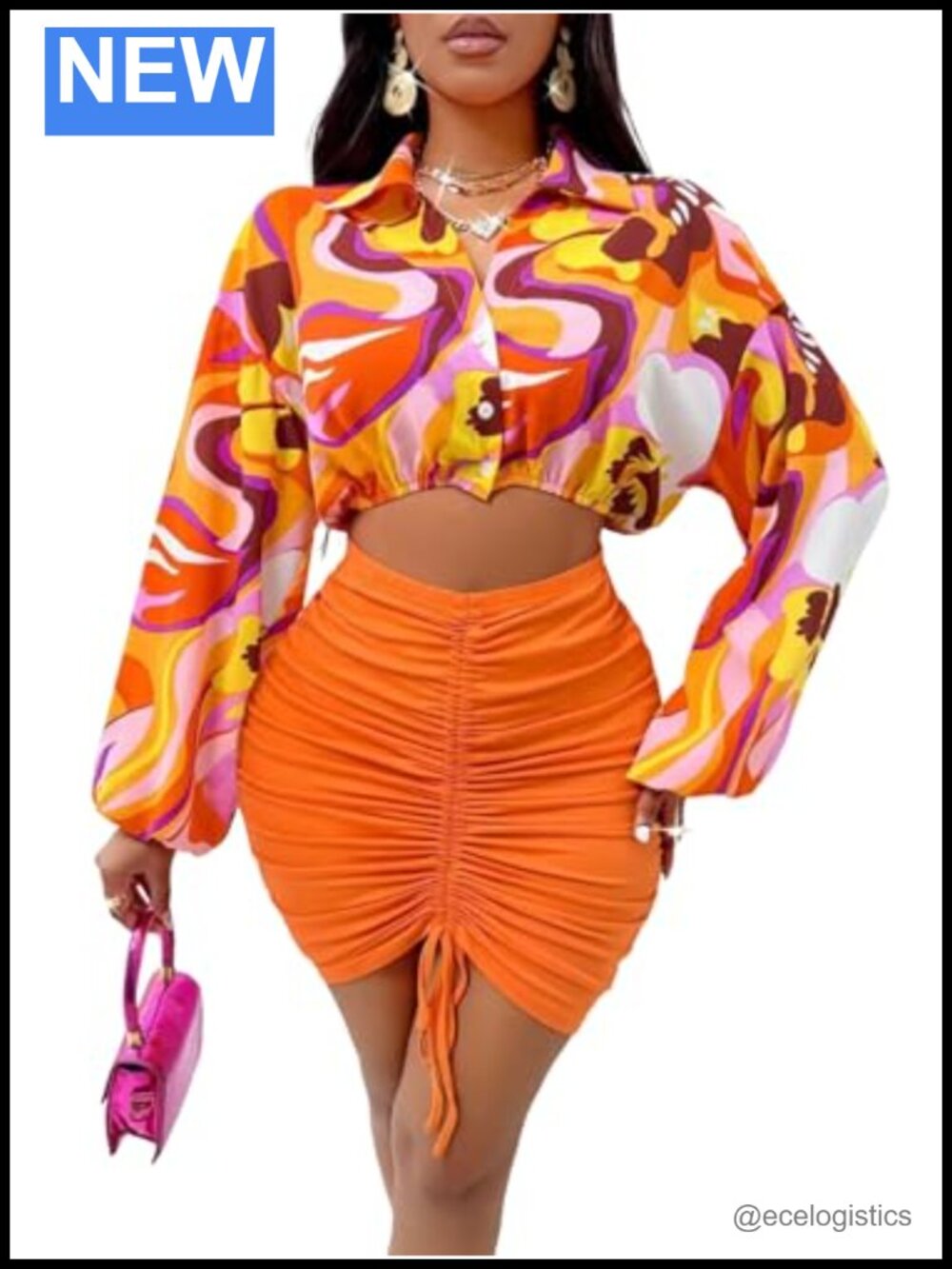 Women 2 Piece Skirt Set Long Sleeve Crop Top High Waist Mini Skirt Casual Slim